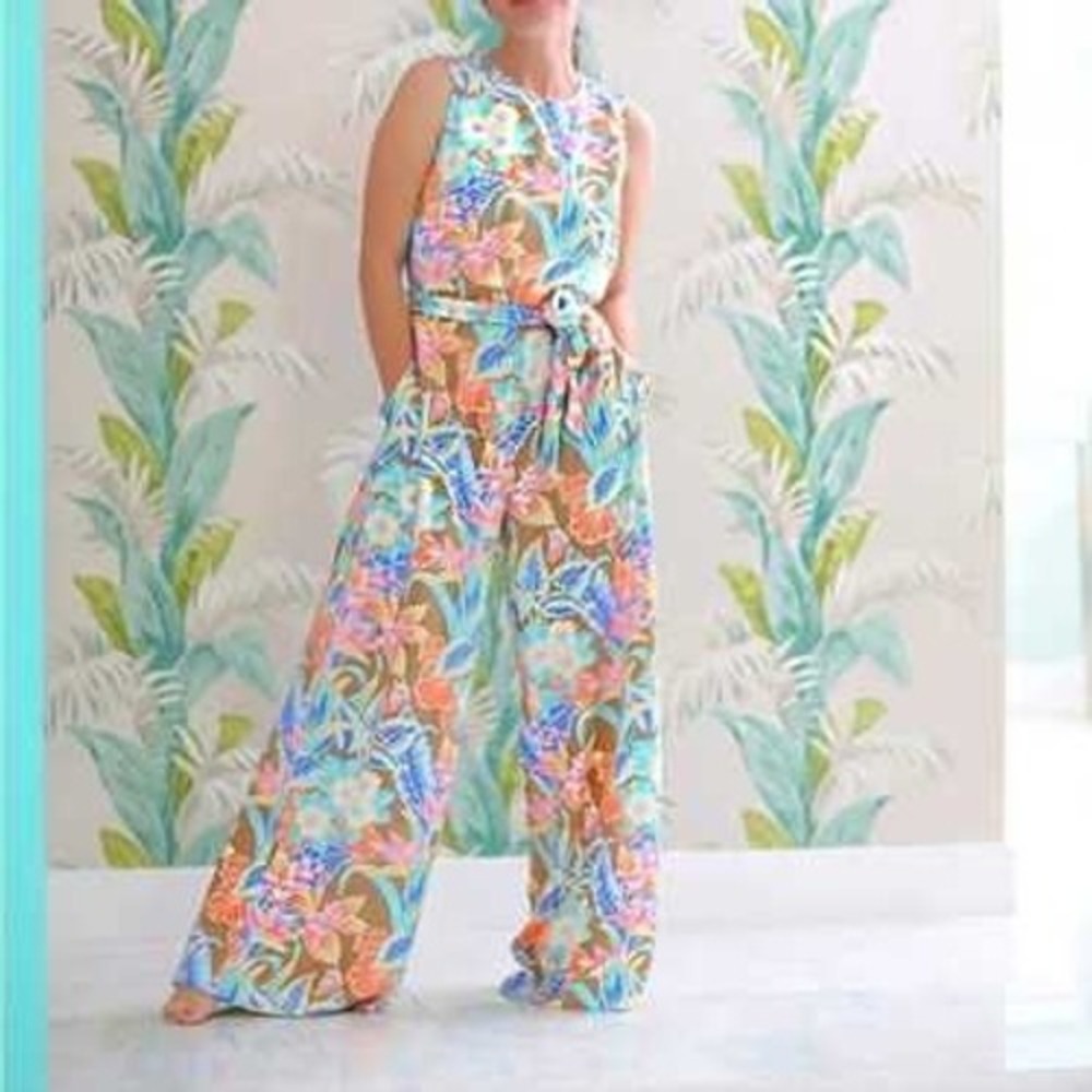 J.McLaughlin Rebecca Tropical Floral Sleeveless Wide Leg Belted Jumpsuit Medium